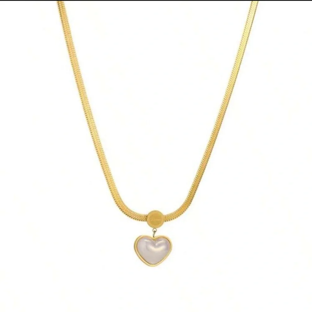 3pcs/Set Gold-Tone Stainless Steel Jewelry Set Including Flat Chain Heart - Picture 2 of 5